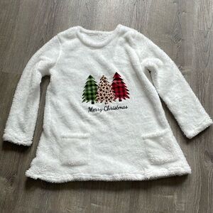Fuzzy Merry Christmas trees long sleeve sweater shirt Oversized